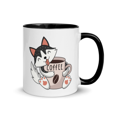 Husky Drinking Coffee Mug